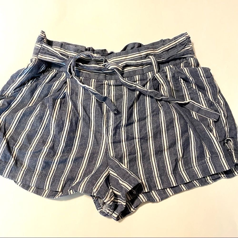 1st Kiss striped paperbag drawstring blue high rise Shortie shorts juniors-9